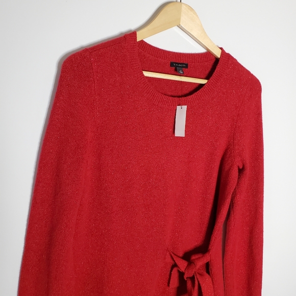 Talbots red metallic Side Tie Shimmer sweater shift Dress Size Small New wtiht a - Picture 2 of 8